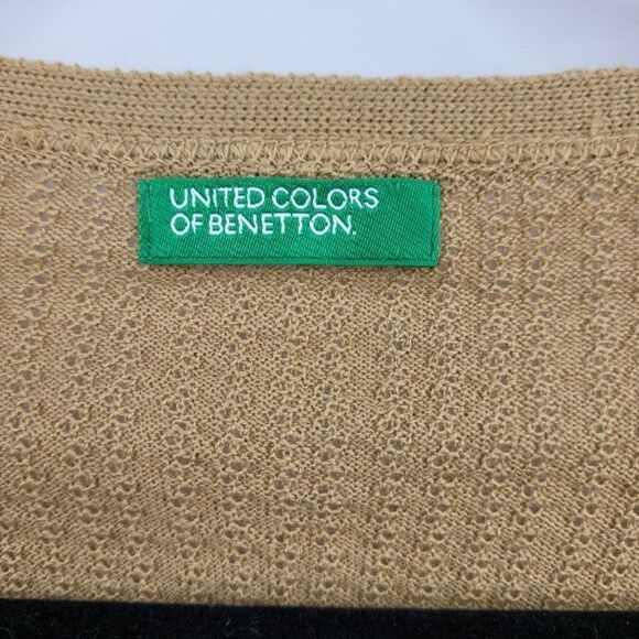 90's United Colors Of Benetton Cardigan Sweater Mini Wool Button Tie Camel XXS - Picture 8 of 10
